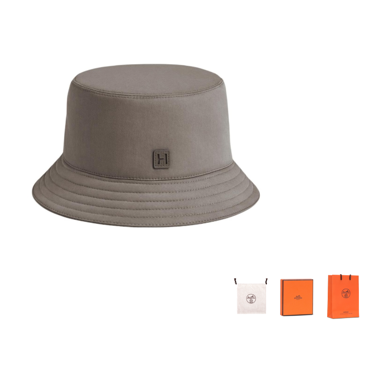 HERMES Cotton Bucket Hats Unisex Gray