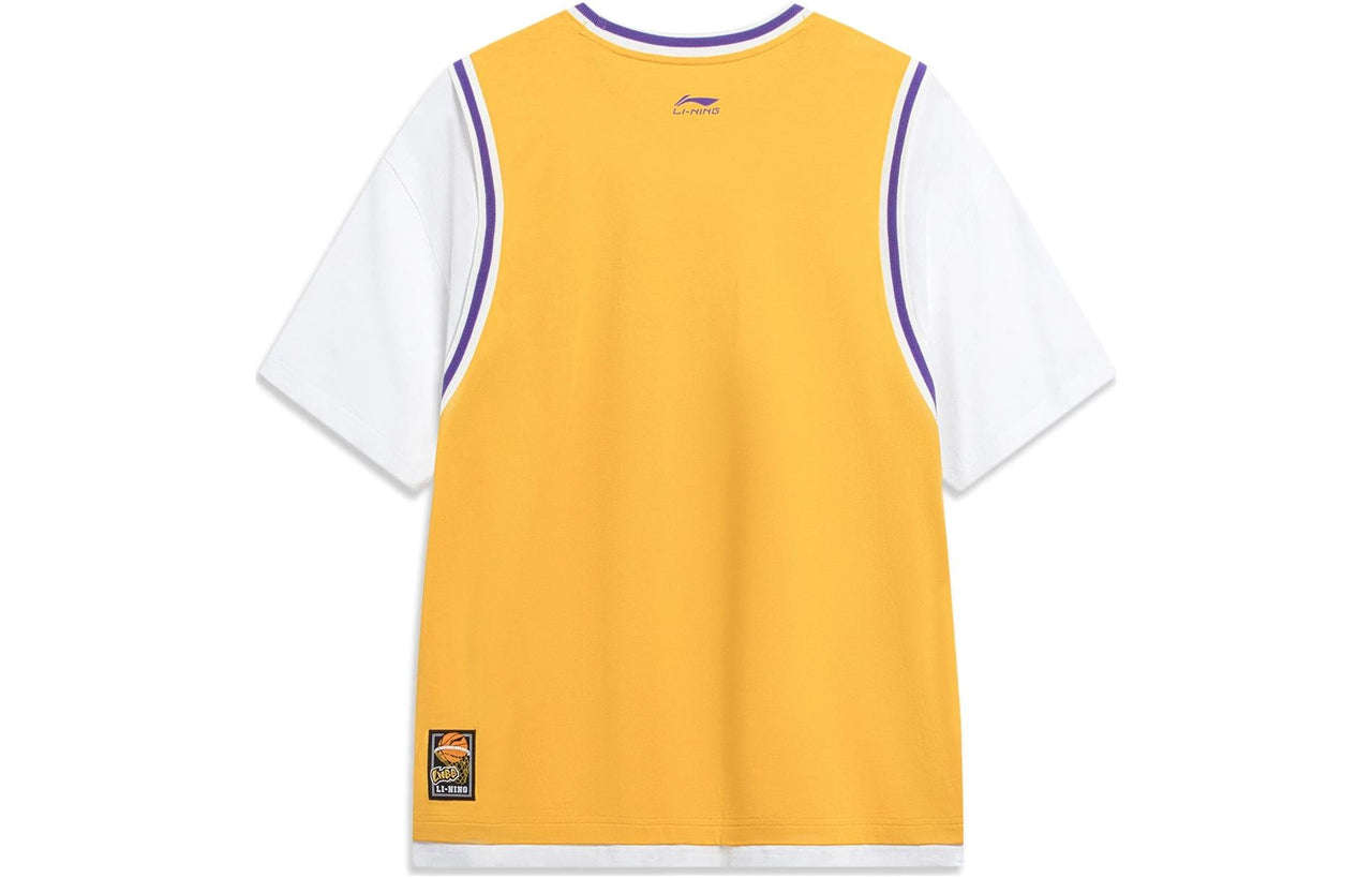 Li-Ning Hoops Graphic Faux Two Piece T-shirt 'Yellow Purple' AHST573-4