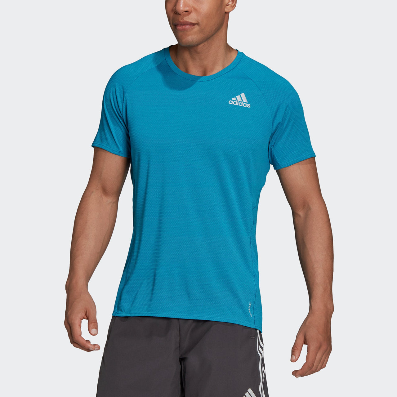 adidas Adi Runner Tee Reflective Stripe Quick Dry Breathable Logo Sports Short Sleeve Blue H25048