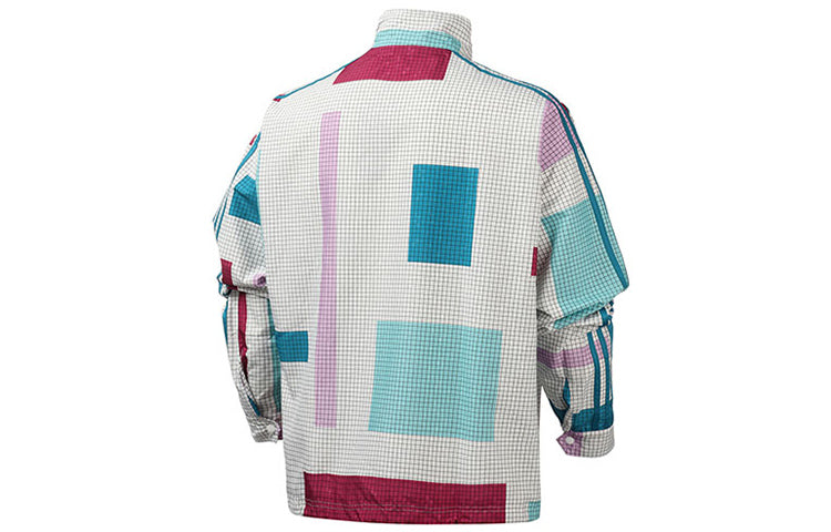 adidas originals Sports Plaid Casual Windproof Stand Collar Jacket White ED5511