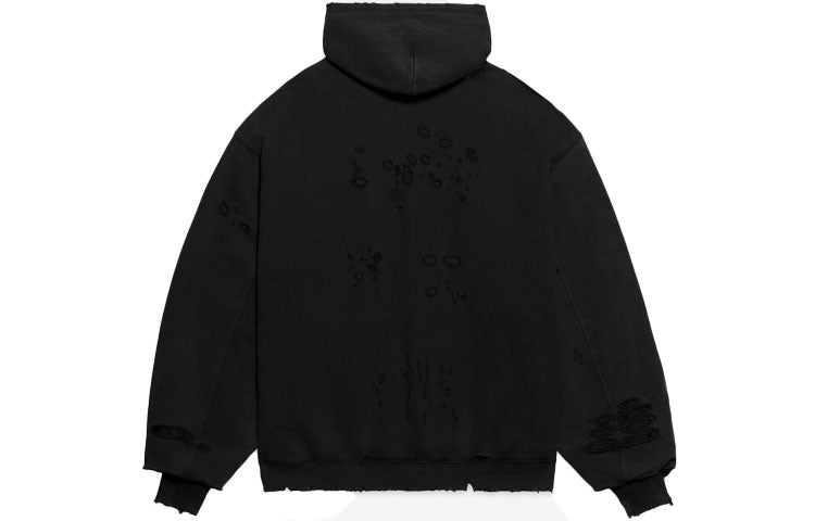 Balenciaga Caps Destroyed Hoodie 'Black White' 659403TKVB61093