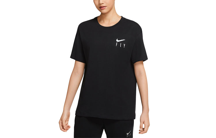 (WMNS) Nike Fly Logo Printing Sports Basketball Short Sleeve Black T-Shirt DB6193-010