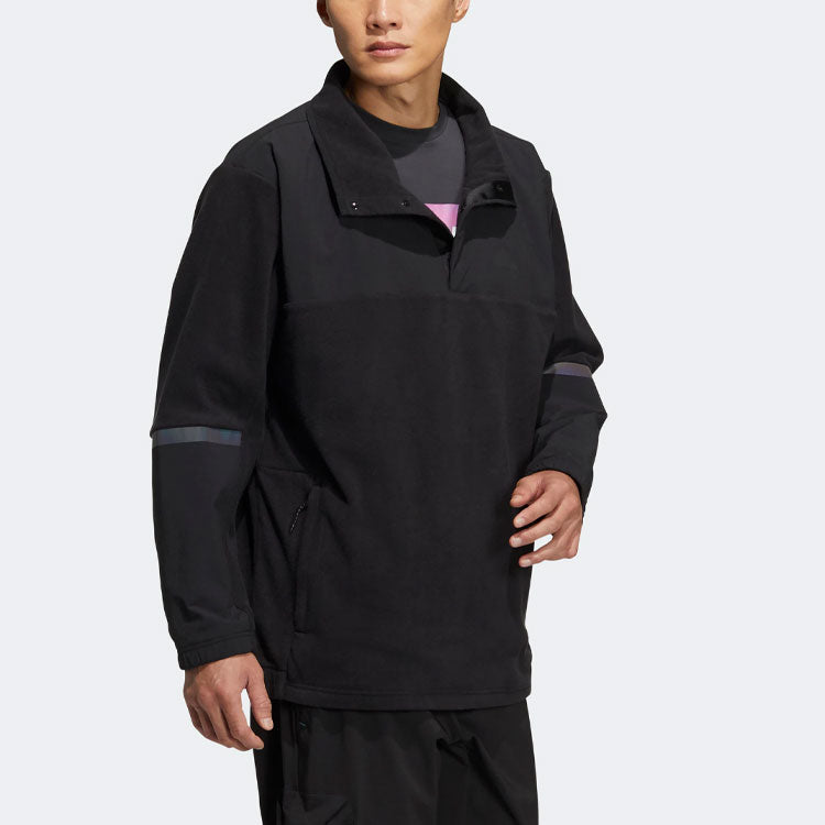 adidas Outdoor Sports Cardigan Round Neck Pullover Couple Style Black HE7371
