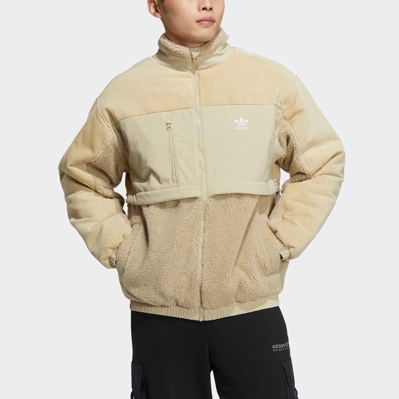 Men's adidas originals Adicolor Jkt Retro Splicing Stay Warm Sports Stand Collar Jacket Prairie Brown HP1817