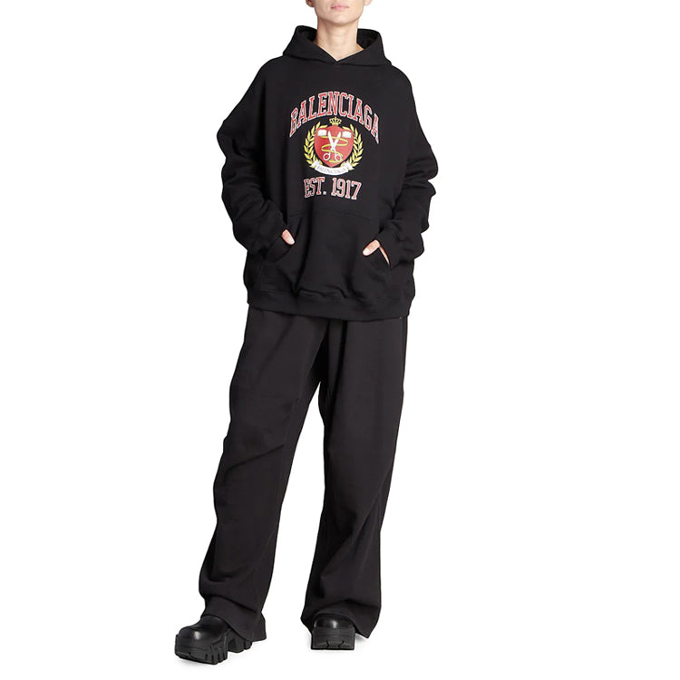 Balenciaga Est. 1917 College Logo Print Hoodie Wide Fit 'Black' 675003TLV901076