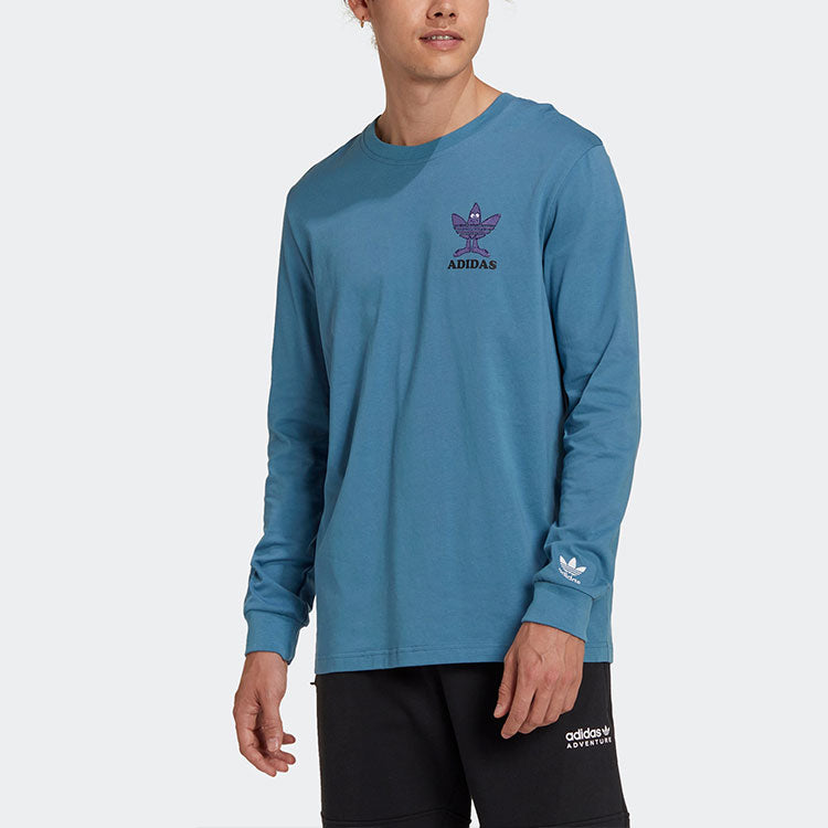 Men's adidas originals Logo Printing Pattern Round Neck Pullover Long Sleeves Blue T-Shirt HM2488