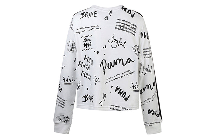 (WMNS) PUMA Classics Logo Crew Aop Knit White 595214-52