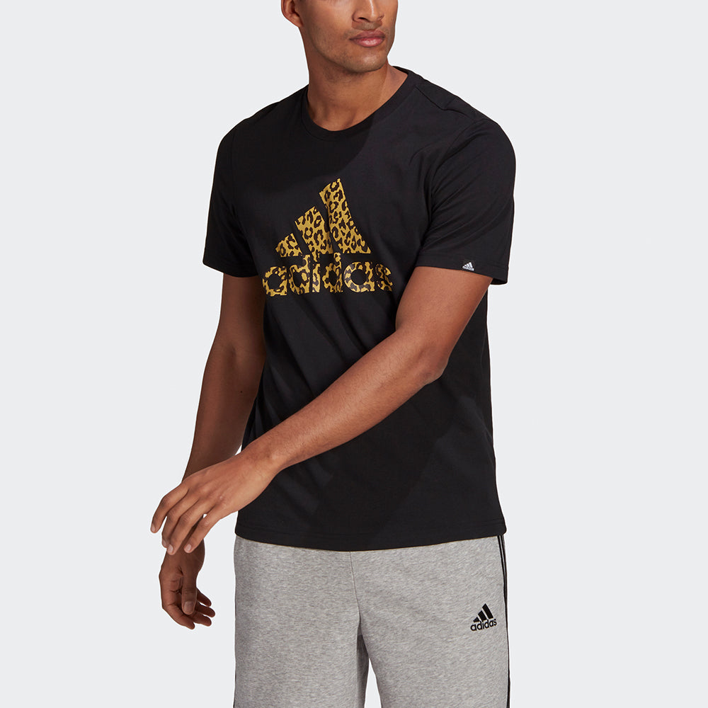 adidas M Leo Lg T Leopard print Logo Printing Sports Round Neck Short Sleeve Black GL2396