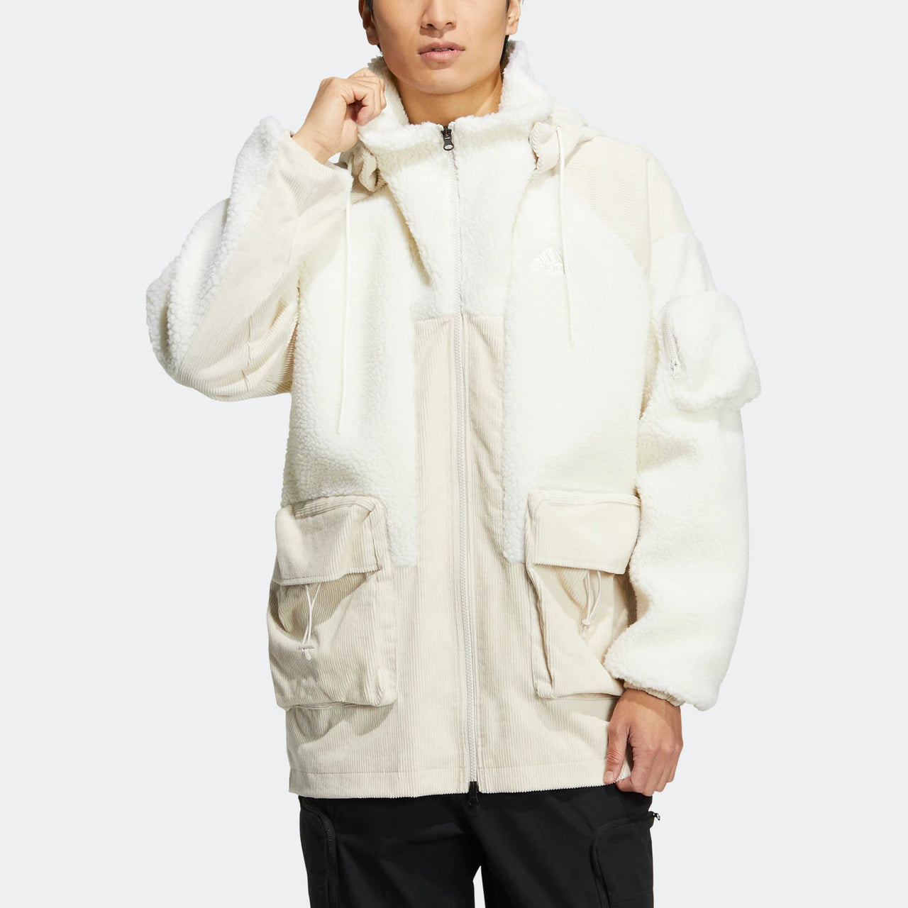 adidas patch fleece cargo jacket 'Cream White' HN9017