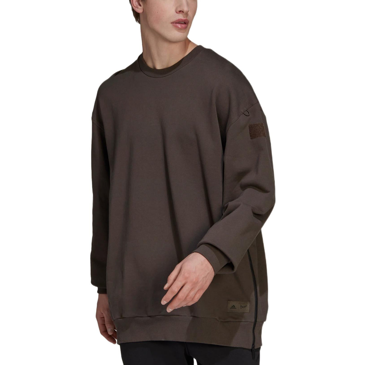 Men's adidas Solid Color Round Neck Loose Pullover Hoodless Dark Grey Olive Green HG6637
