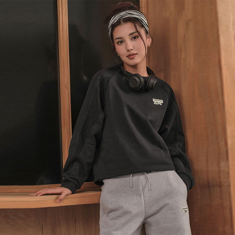 (WMNS) Reebok Round Neck Knitted Loose Casual Pullover Sweatshirt 'Black' 23FRC304WGH0