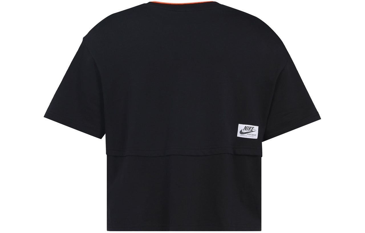(WMNS) Nike logo Splicing Short Sleeve Asia Edition 'Black' CJ2041-010
