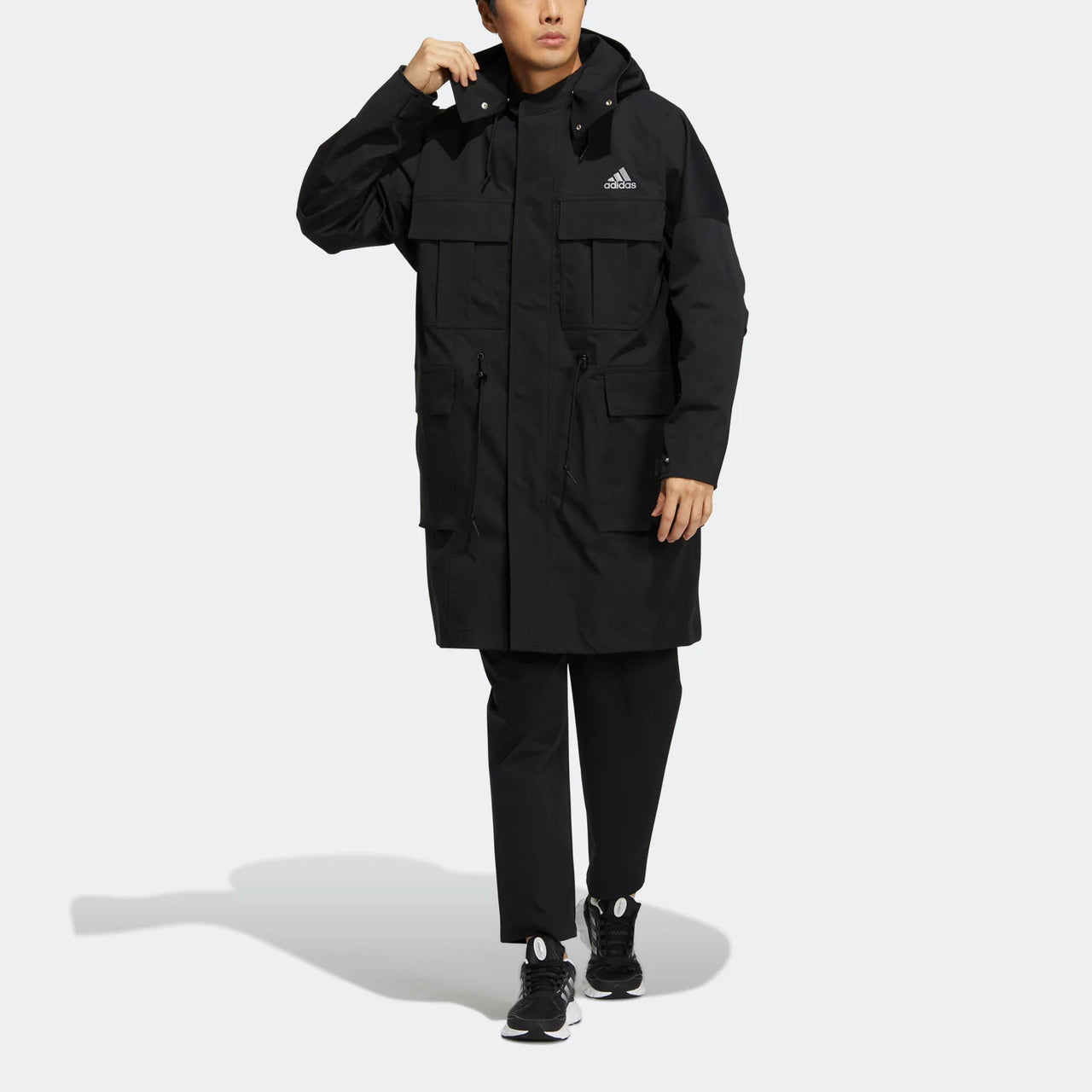 Men's adidas Prsve Long Wv J Solid Color Chest Brand Logo Printing Jacket Black HM2709