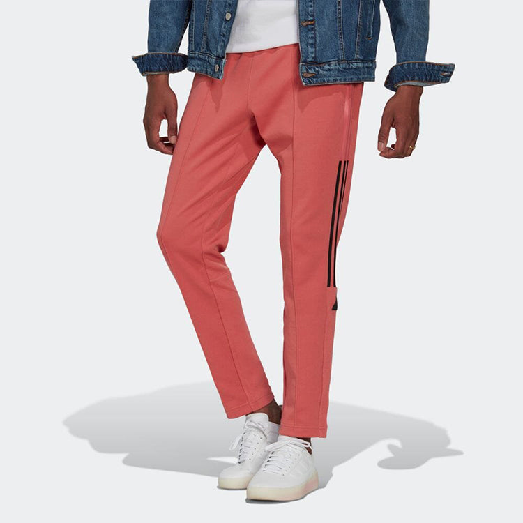 Men's adidas Solid Color Stripe Logo Straight Casual Sports Pants/Trousers/Joggers Red HN1936