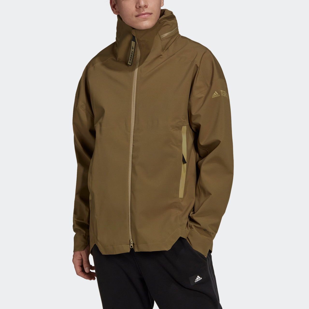 Men's adidas Terrex C Myshelter.R Waterproof Sports Outdoor Hooded Jacket Dark Olive Green H65698