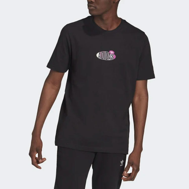 Men's adidas originals Minimalistic Alphabet Logo Printing Round Neck Short Sleeve Black T-Shirt HI5275