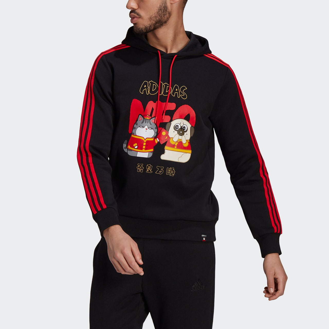 Men's adidas neo x Crossover Cny Ww Hdy Cartoon Printing Sports Pullover Black GS5187
