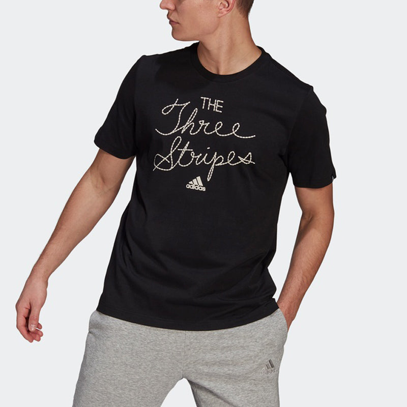 Men's adidas Alphabet Printing Sports Gym Short Sleeve Black T-Shirt GQ8848