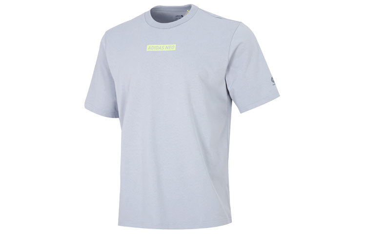 Men's adidas neo Alphabet Pattern Printing Athleisure Casual Sports Round Neck Short Sleeve Light Silver T-Shirt HC9718