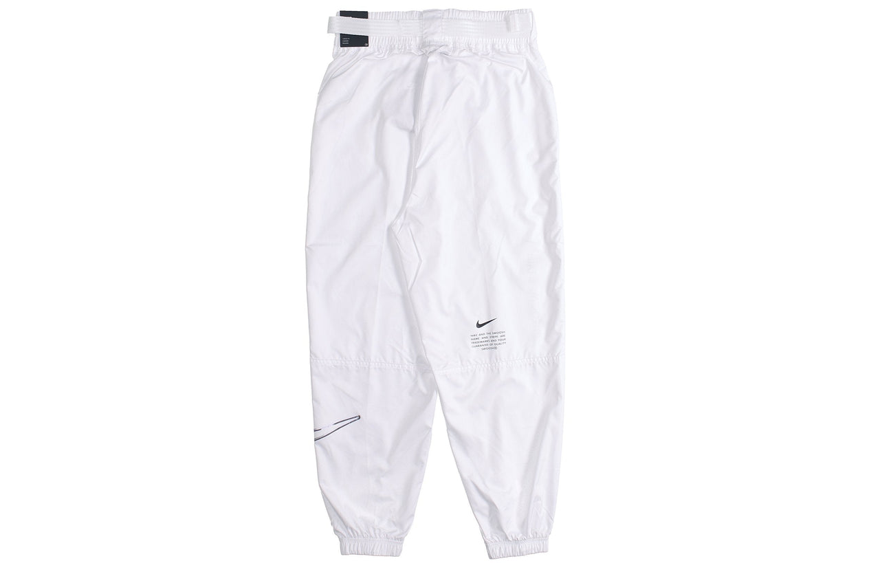 (WMNS) Nike Logo Printing Sports Adjustable Belt Bundle Feet Woven Long Pants/Trousers Autumn White DJ8997-100