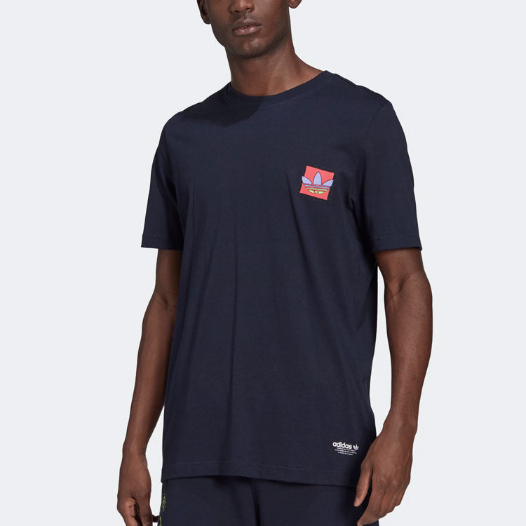 Men's adidas originals Solid Color Logo Round Neck Short Sleeve Legendary Blue T-Shirt HC7161