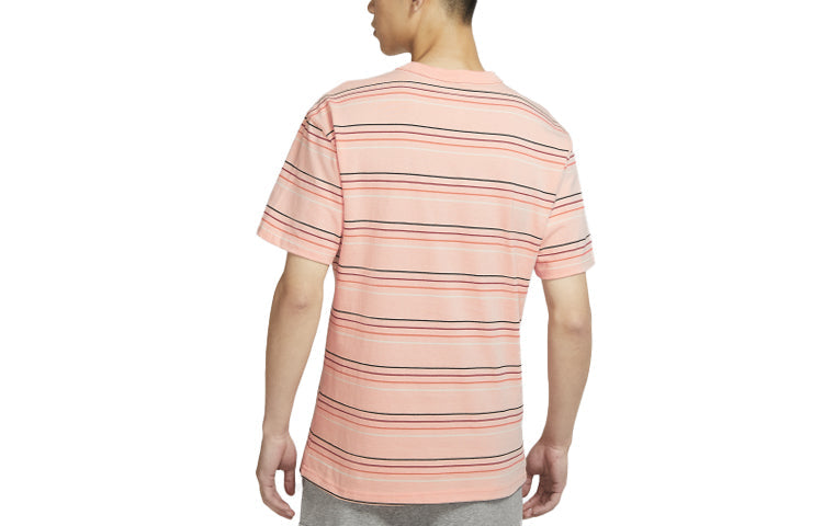 Men's Nike Sportswear Embroidered Logo Stripe Loose Knit Sports Short Sleeve Pink T-Shirt DB6532-800