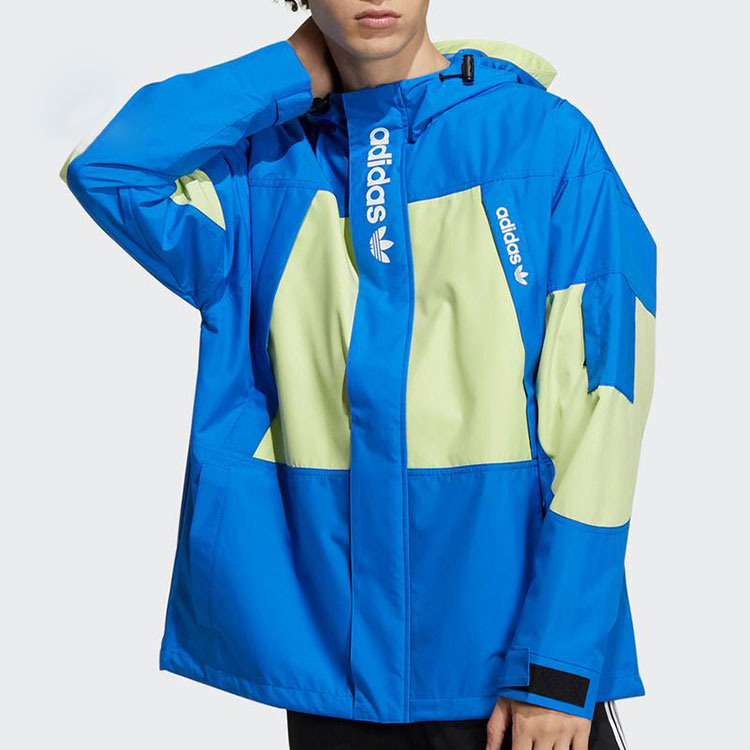 adidas originals Logo Printing Colorblock Woven Sports Hooded Jacket Blue H07079