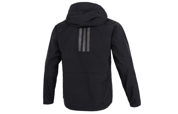 Men's adidas Traveer Rr J Athleisure Casual Sports Woven Solid Color Logo Stripe Hooded Jacket Black HG6016