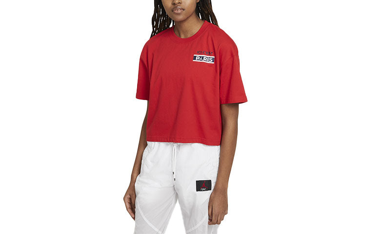 (WMNS) Air Jordan Jumpman Paris Saint-Germain Printing Loose Soccer/Football Sports Short Sleeve 'Red' DC0458-657