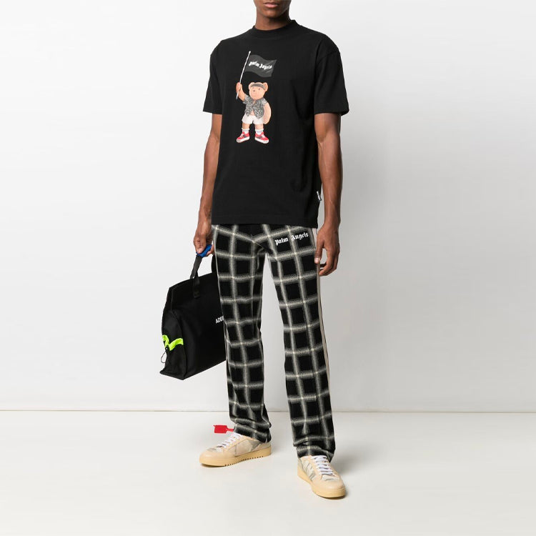 Men's PALM ANGELS SS21 Bear Cartoon Printing Round Neck Short Sleeve Black PMAA001S21JER0191001