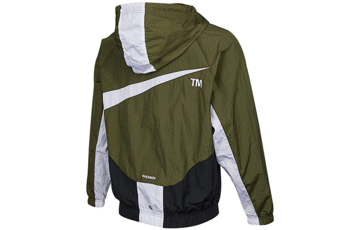 Men's Nike Sportswear Swoosh Large Logo Printing Hooded Woven Jacket Autumn Olive Green DD5968-326
