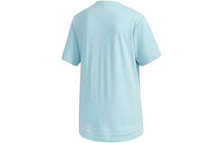 (WMNS) adidas neo Logo Printing Training Sports Loose Round Neck Short Sleeve Blue DW7732