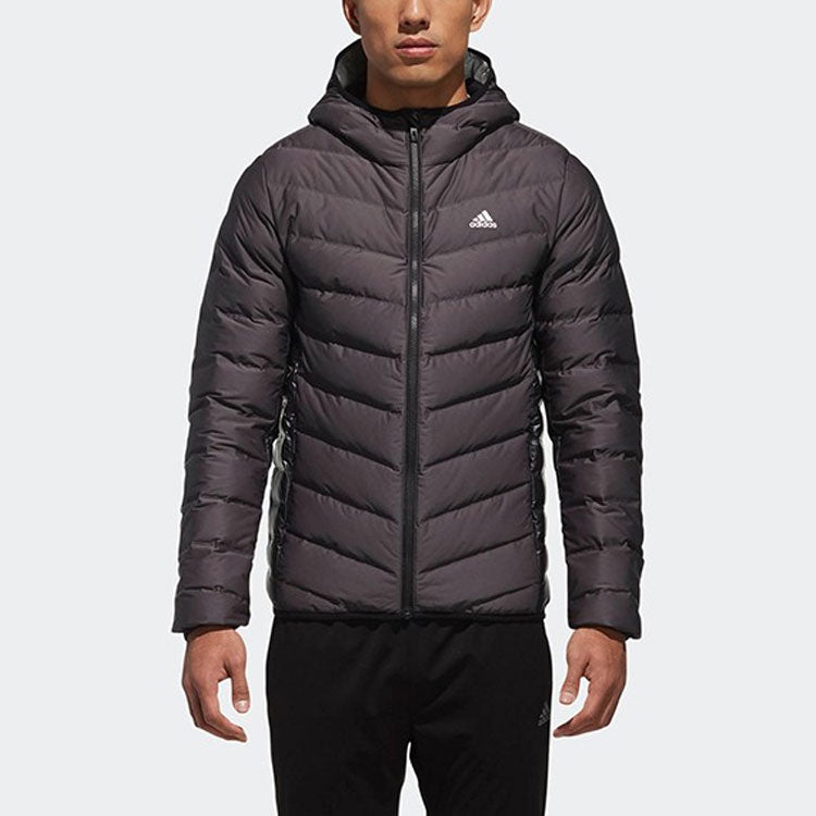 adidas Side Splicing Solid Color hooded down Jacket Gray CV6813