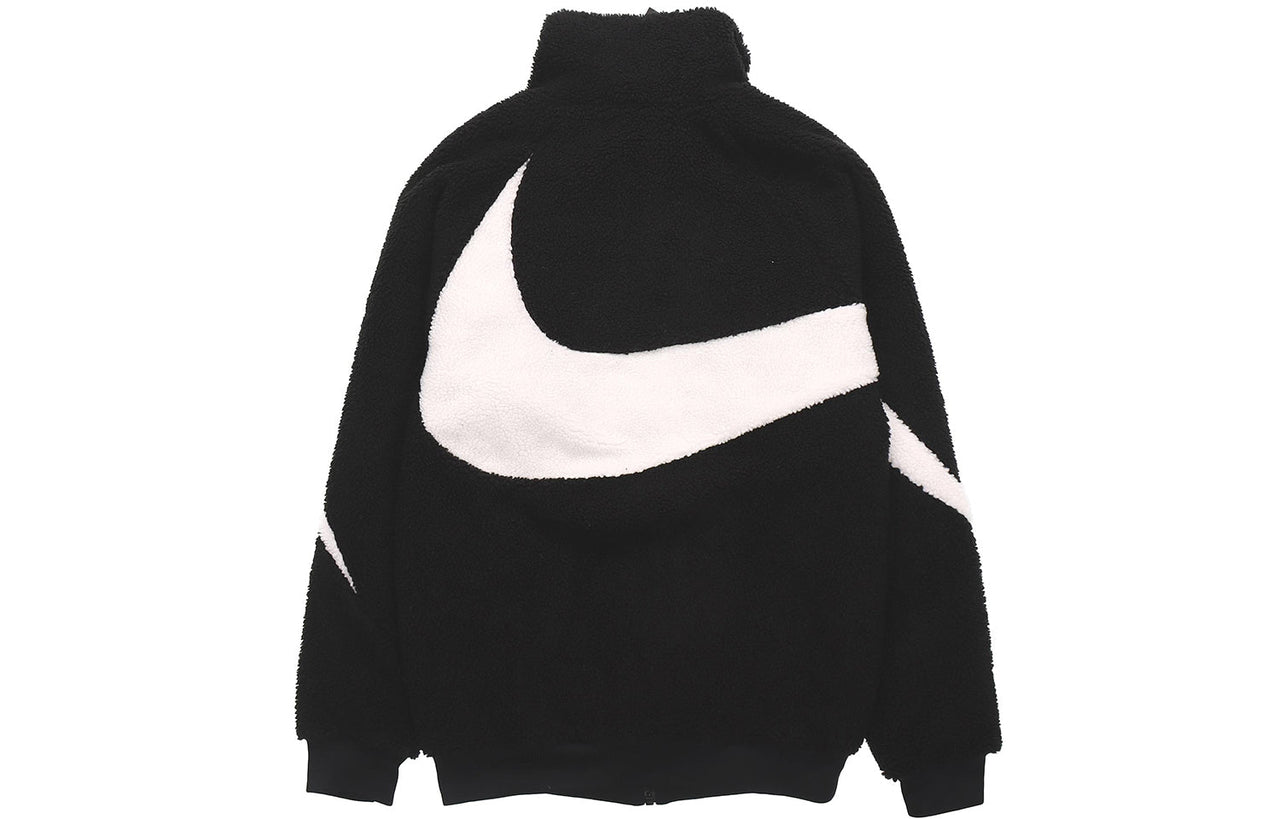 Nike Big Swoosh Large Logo lamb's wool Stay Warm Stand Collar Jacket Black White DH2474-011