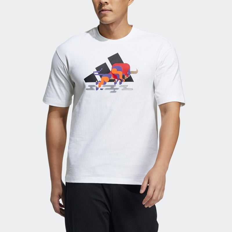 adidas CNY GFX T Subject Pattern Training Sports Short Sleeve White GP1835