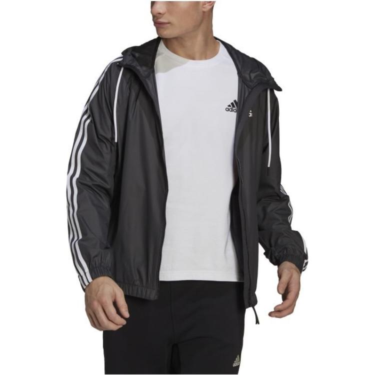 Men's adidas BSC Classic Zipper Pocket Drawstring Hooded Jacket Black H65776