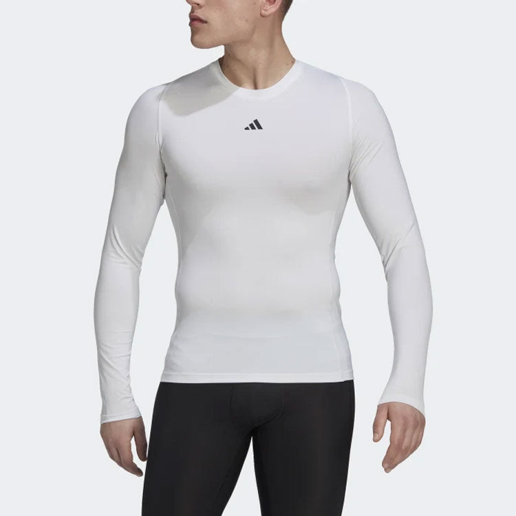 Men's adidas Training Techfit Solid Color Training Long Sleeves White T-Shirt HJ9926