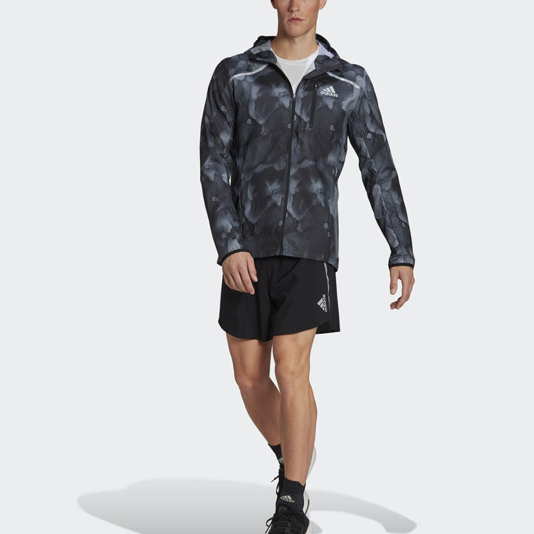 adidas Marathon Jkt Running Sports Hooded Jacket Black HE4562