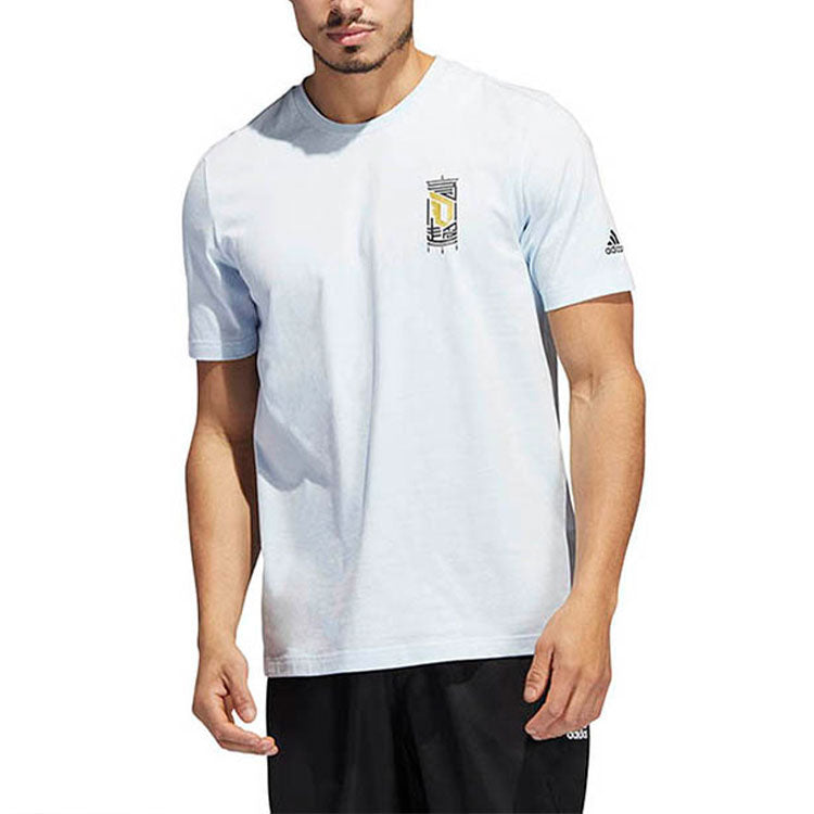 Men's adidas Printing Round Neck Pullover Short Sleeve Blue T-Shirt HM6771