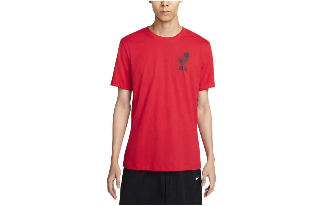 Men's Nike Logo Geometry Pattern Printing Round Neck Short Sleeve University Red T-Shirt DR7638-657