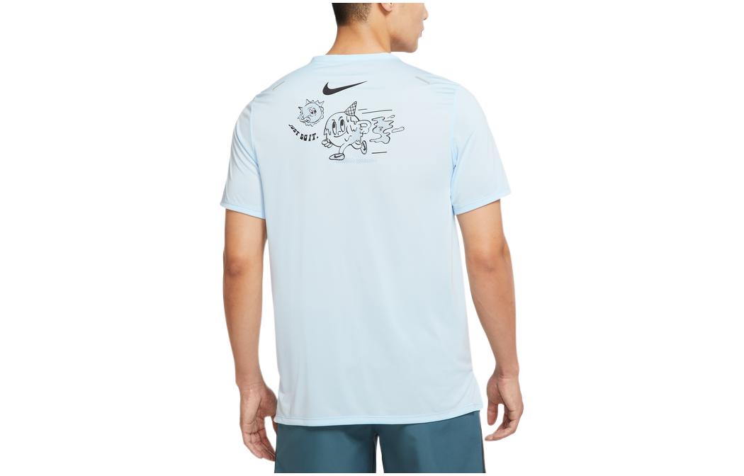Men's Nike Dri-FIT Rise 365 Back Printing Pattern Round Neck Pullover Short Sleeve Blue T-Shirt DX6146-441