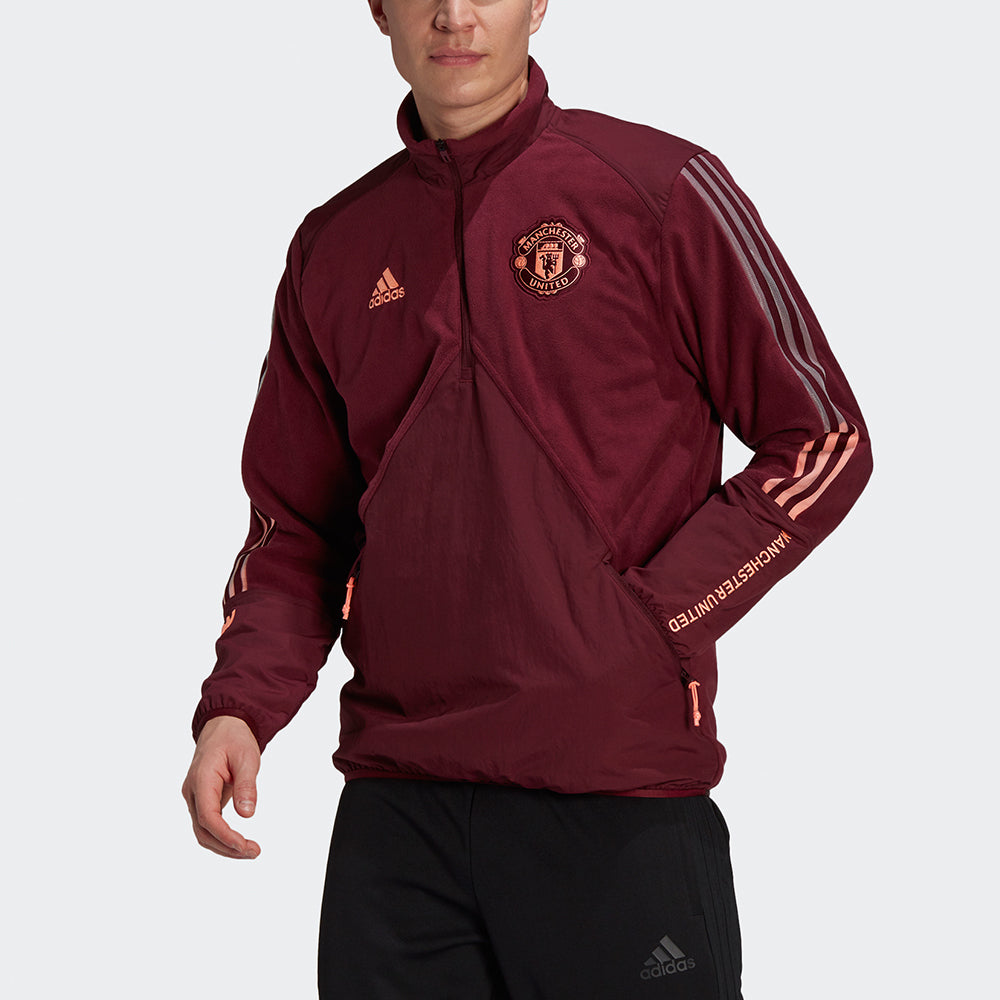 adidas Mufc Travel Ftp Manchester United Soccer/Football Casual Sports Half Zipper Stand Collar Jacket Red GK9427