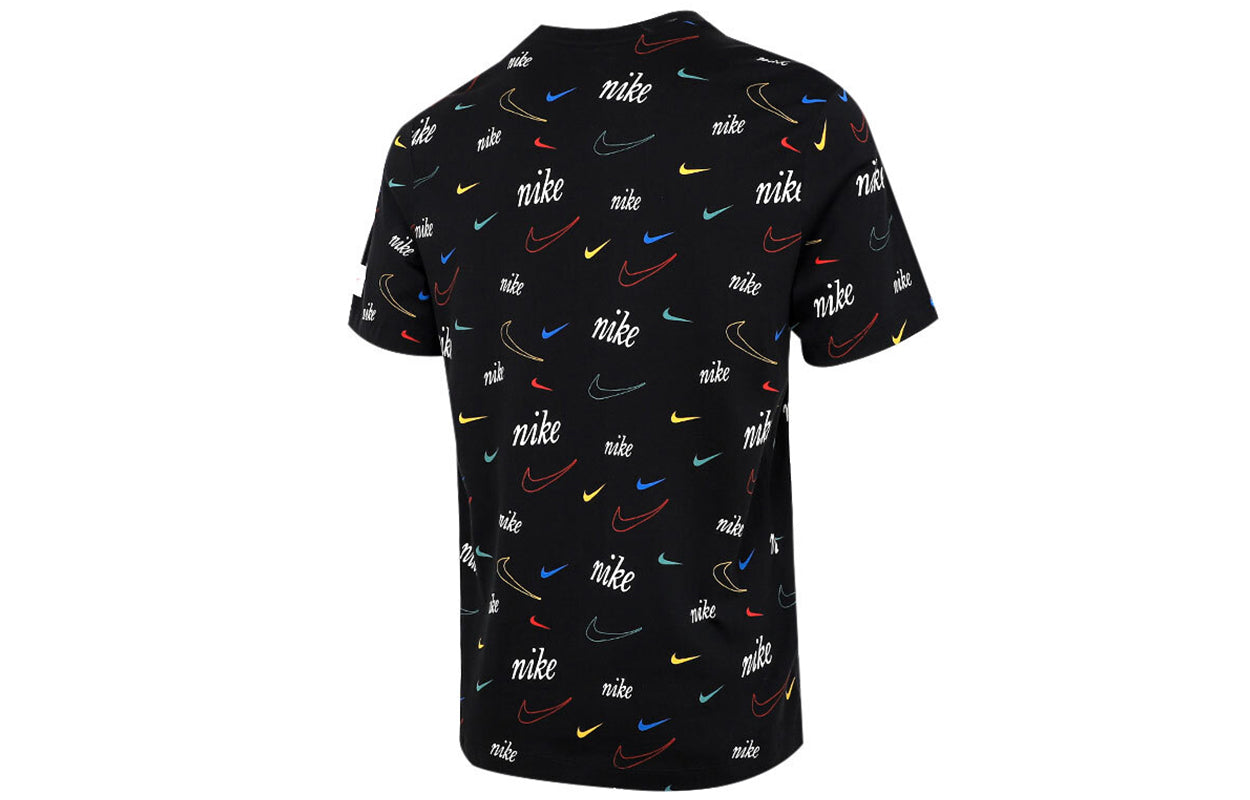 Men's Nike Logo Full Print Sports Training Short Sleeve Black T-Shirt DJ1392-010
