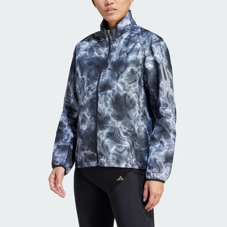 (WMNS) adidas Own The Run Allover Print Hooded Running Windbreaker Jackets 'Blue White' IJ5427