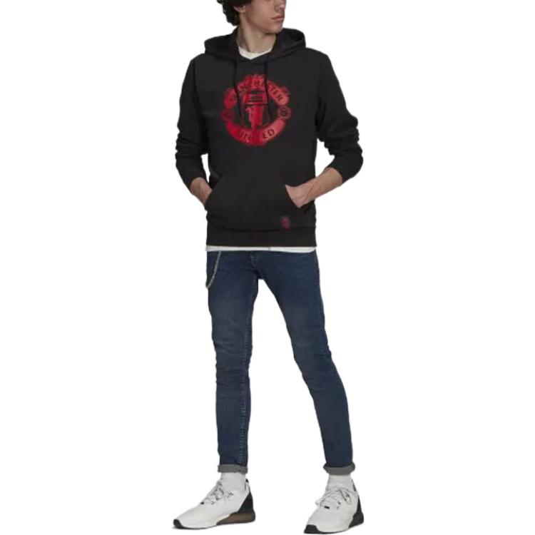 Men's adidas SS22 Manchester United Soccer/Football Series Printing Hooded Sports Autumn Black GR3893