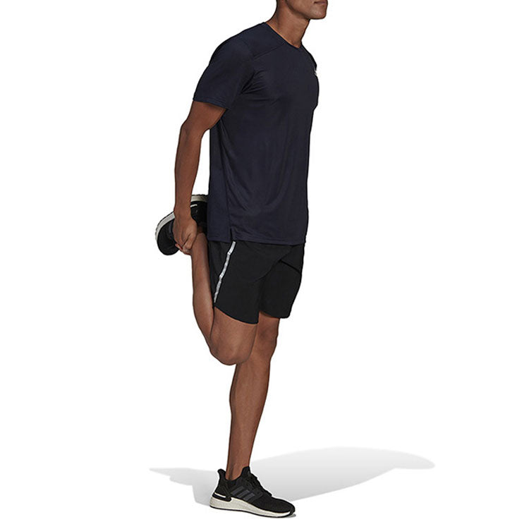 Men's adidas Solid Color Logo Round Neck Short Sleeve Ink Blue T-Shirt HB7465
