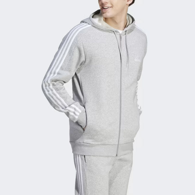 adidas Fleece 3-Stripes Full-Zip Hoodies 'Grey' IJ6479