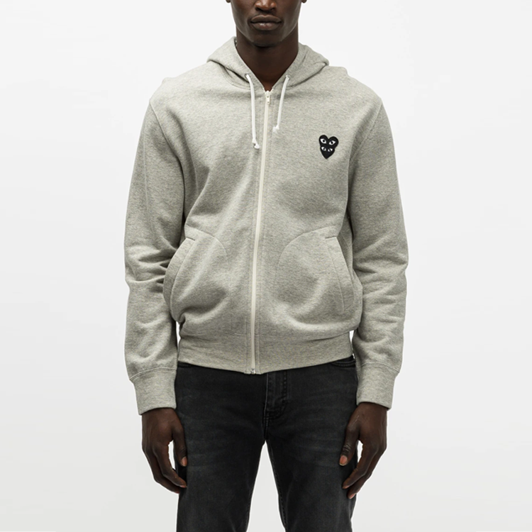 COMME des GARCONS PLAY Zip Hooded Sweatshirt With Black Family Heart 'Grey' AZ-T302-051-1