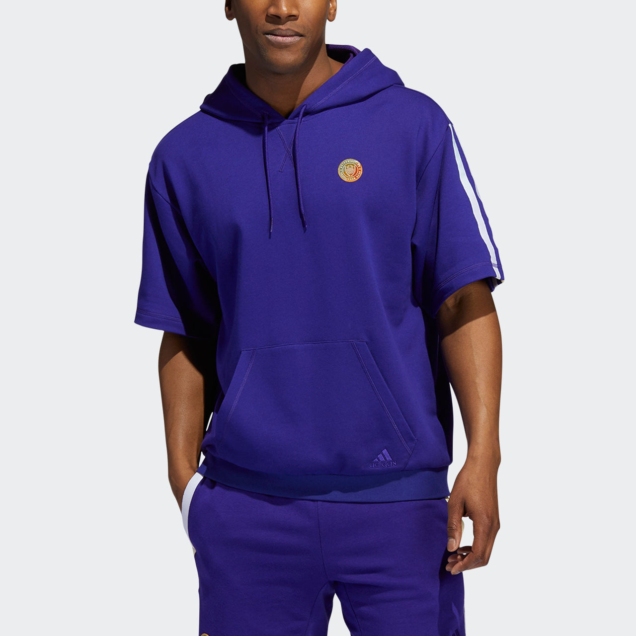 Men's adidas Dm Ss Basketball Sports Short Sleeve Blue Purple HB6759