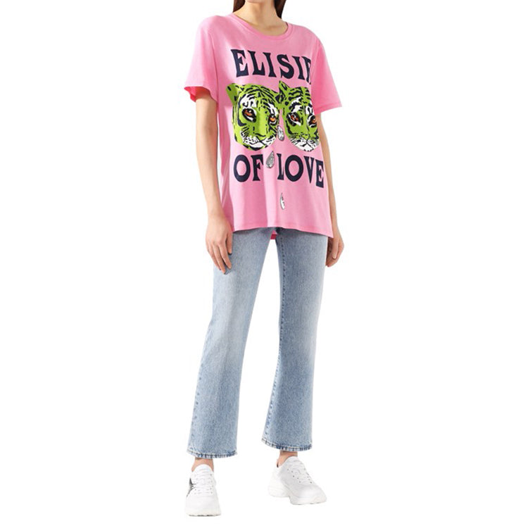 (WMNS) Gucci Cotton Tiger Print Short Sleeve Pink 492347-XJBHQ-5901